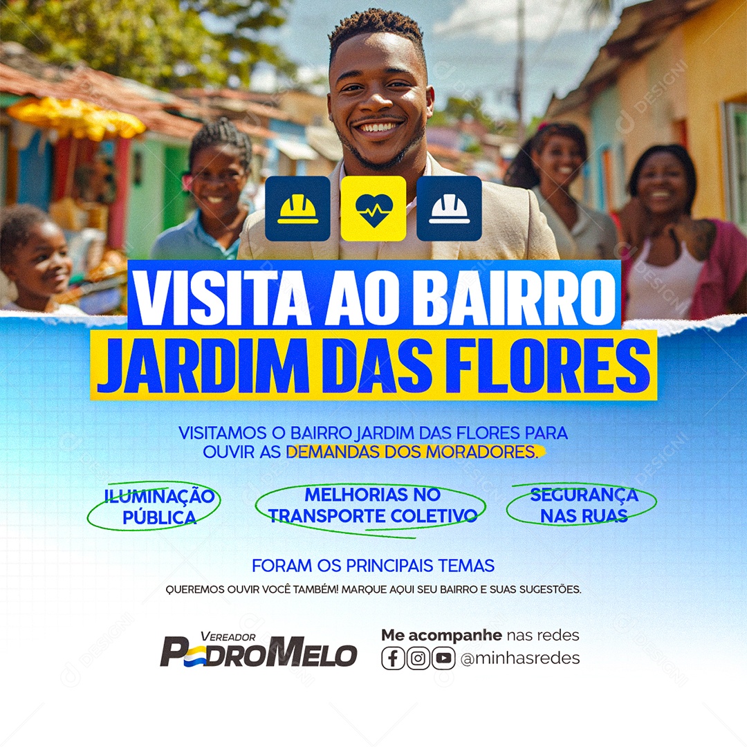 Vereador Visita ao Bairro Jardim Das Flores Social Media PSD Editável