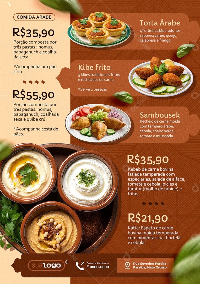 Modelo de Cardápio Comida Árabe PSD Editável