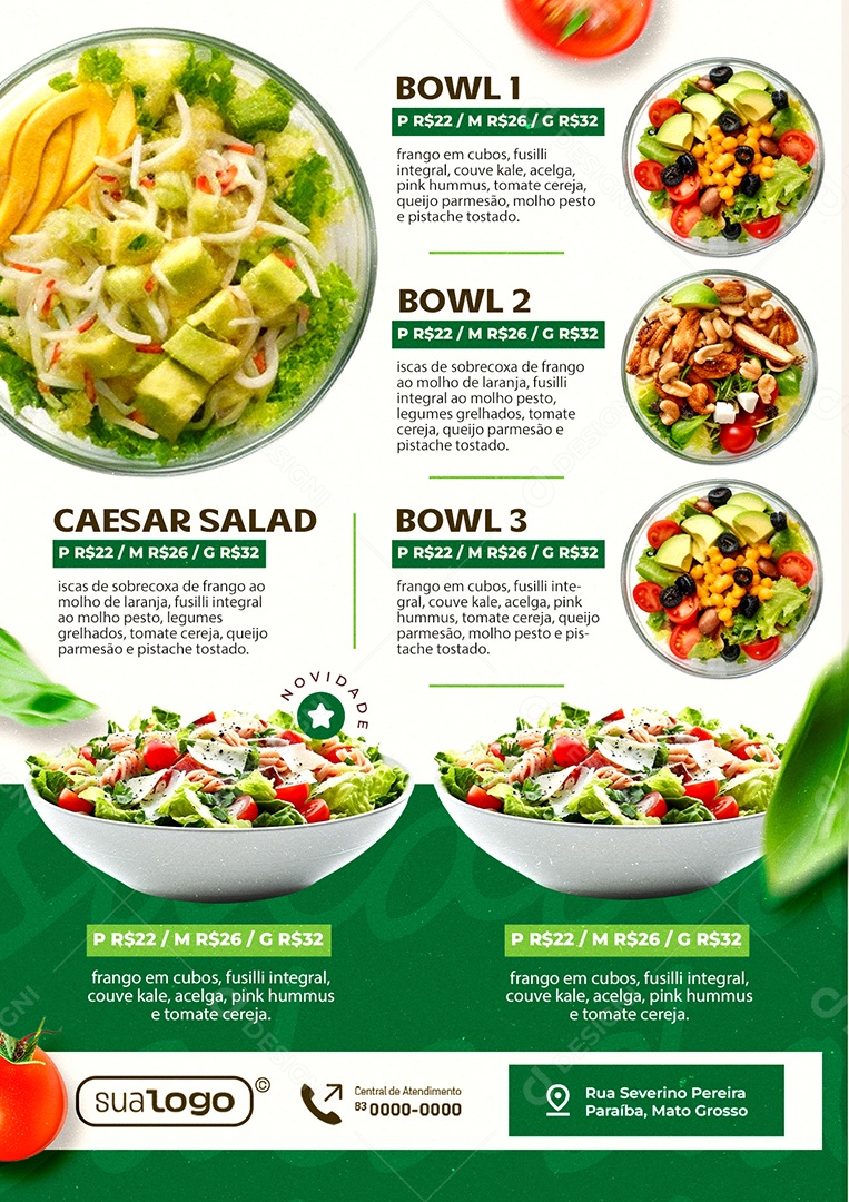 Modelo de Cardápio Restaurante Salada PSD Editável