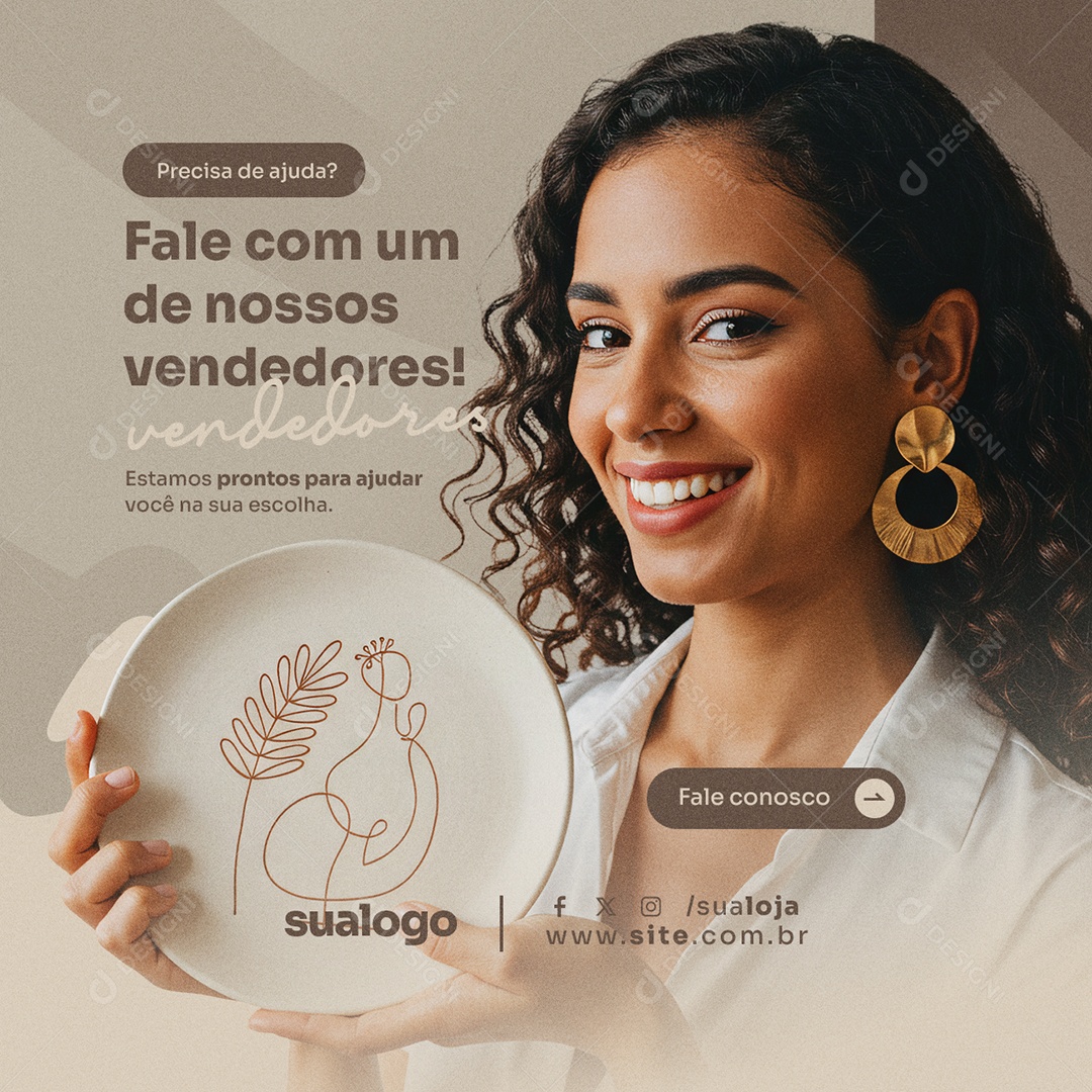 Loja Produtos Cerâmica Fale com Um de Nossos Vendedores Social Media PSD Editável
