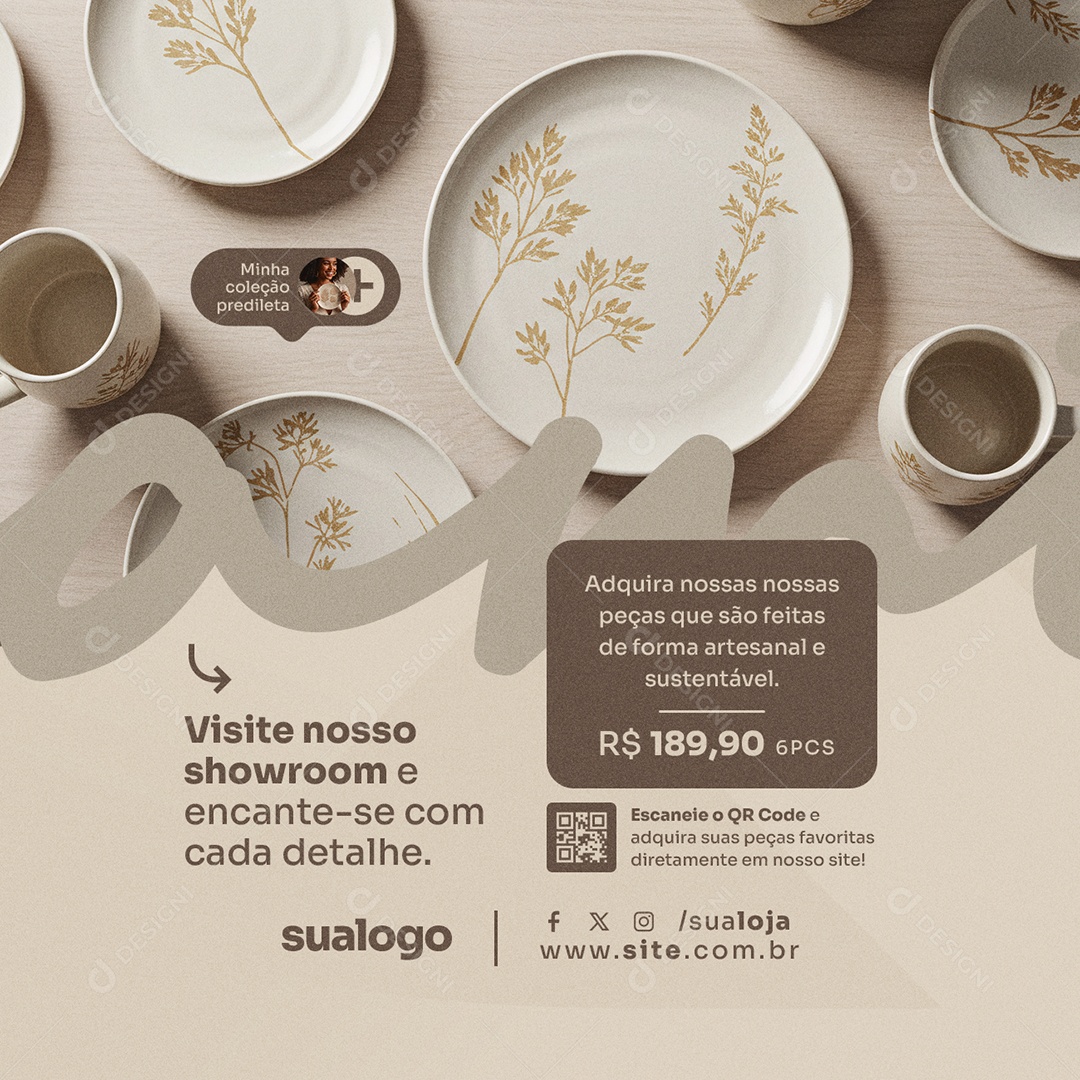 Loja Produtos Cerâmica Visite Nosso Showroom Social Media PSD Editável