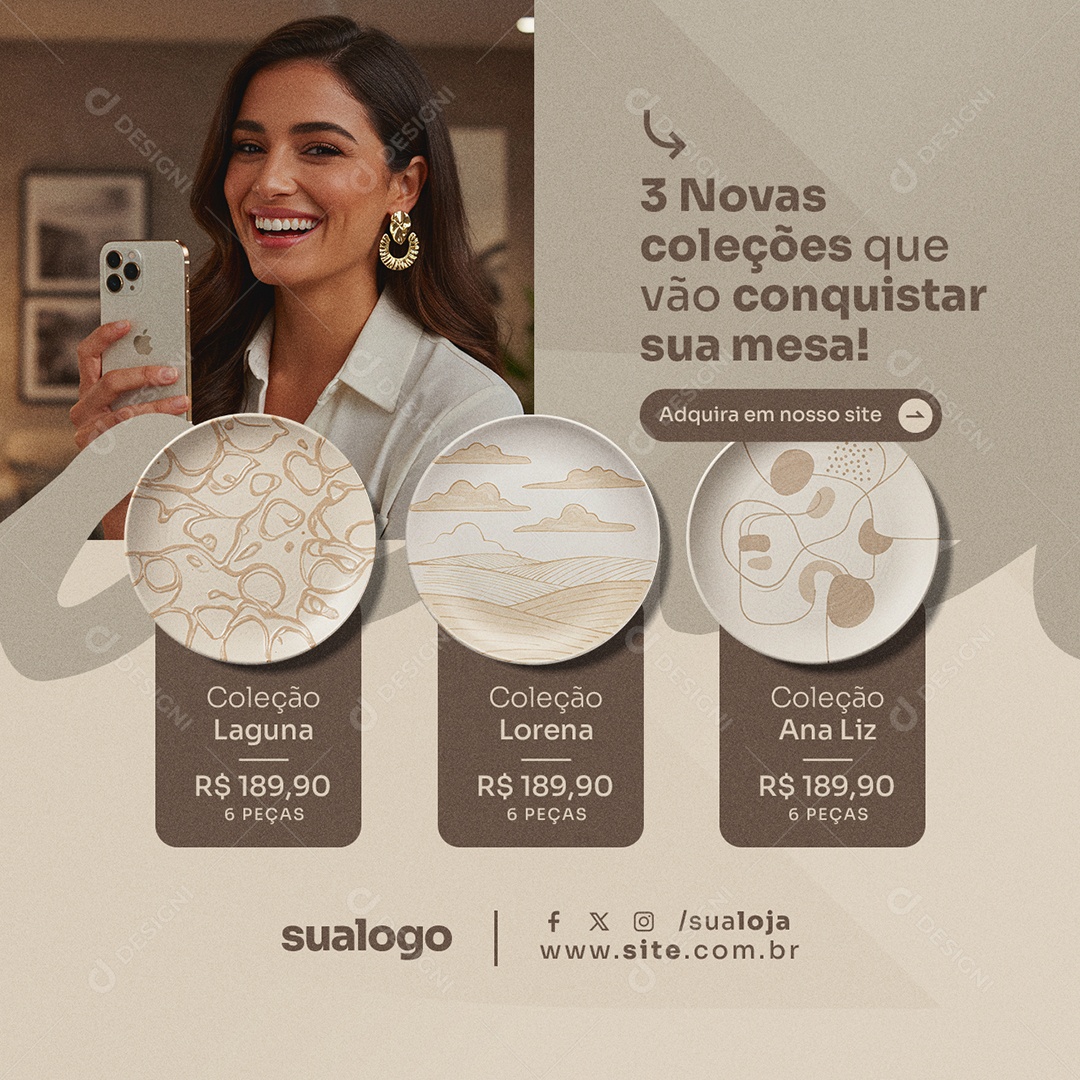 Loja Produtos Cerâmica Três Novas Coleções Social Media PSD Editável