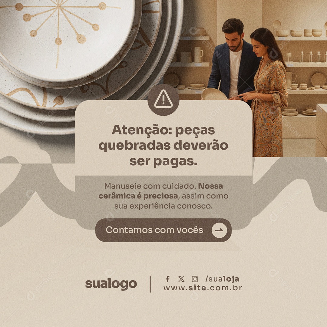 Loja Produtos Cerâmica Contamos com Vocês Social Media PSD Editável