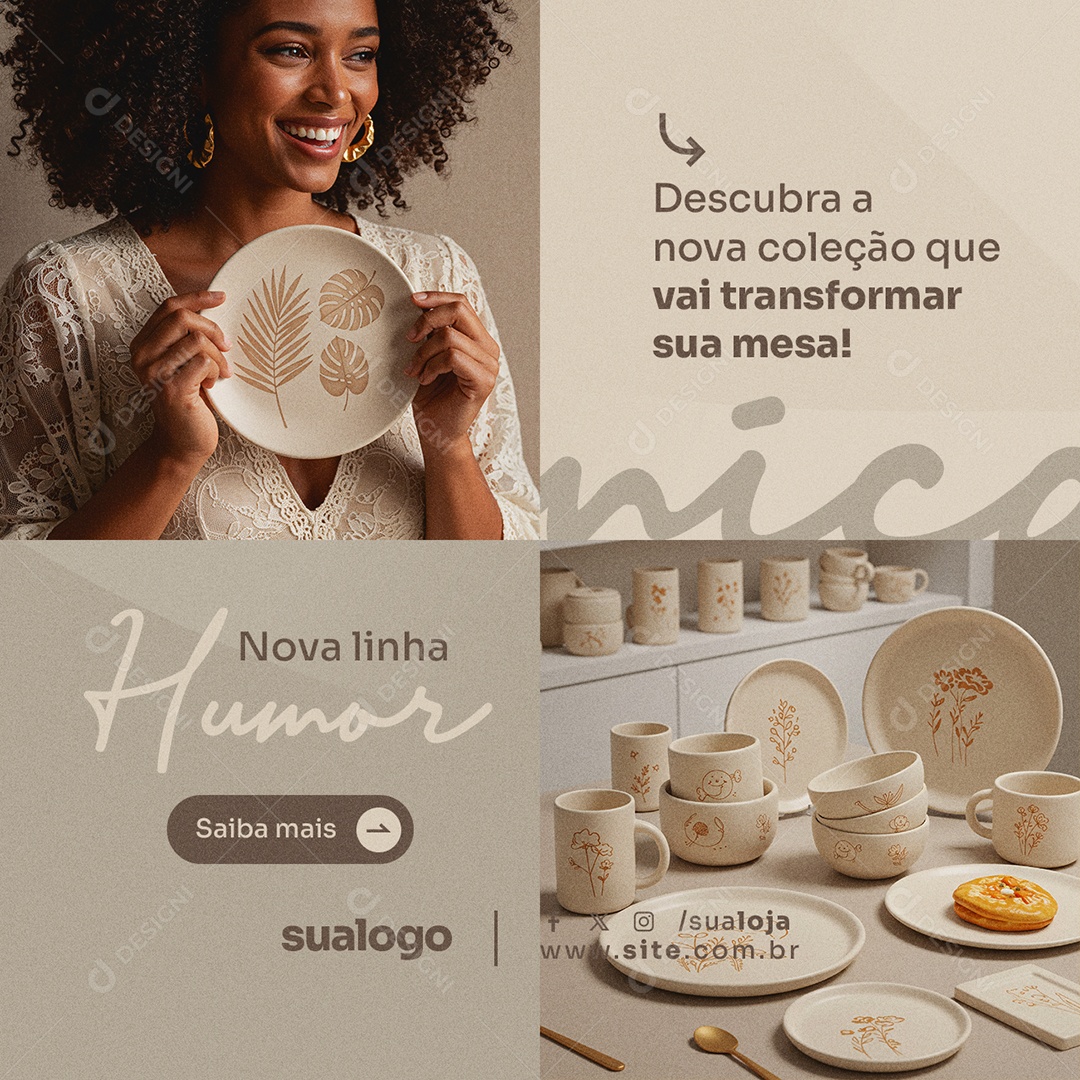 Loja Produtos Cerâmica Nova Linha Humor Social Media PSD Editável