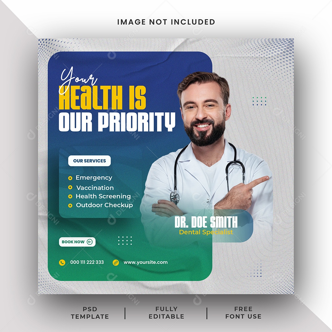 Feed Clínica Médica Sua Saúde é Nossa Prioridade Social Media PSD Editável