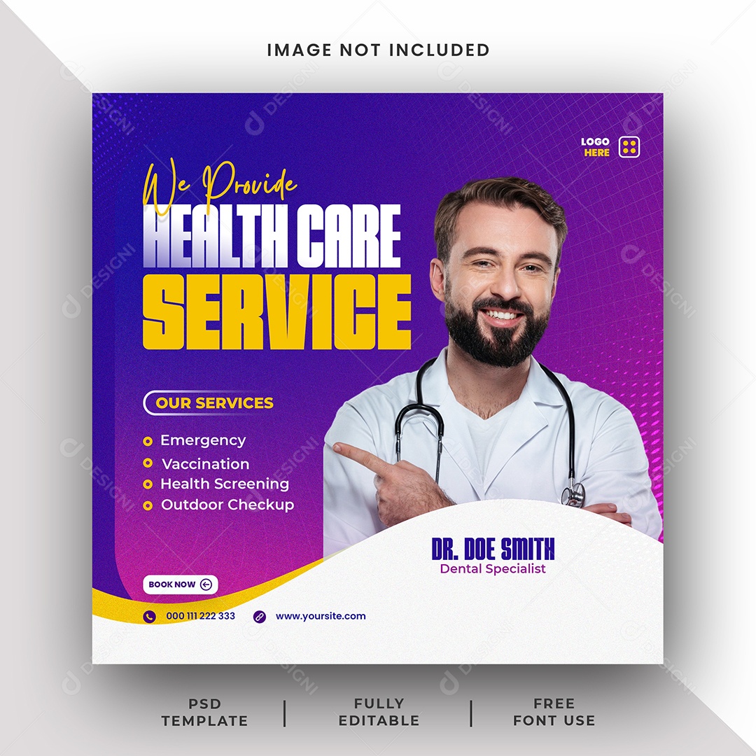 Feed Clínica Médica Sua Saúde é Nossa Prioridade Social Media PSD Editável