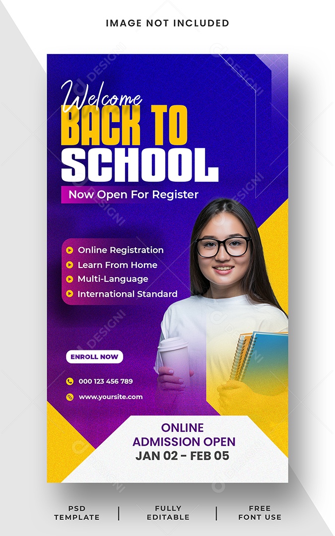 Story Bem Vindo de Volta a Escola Social Media PSD Editável