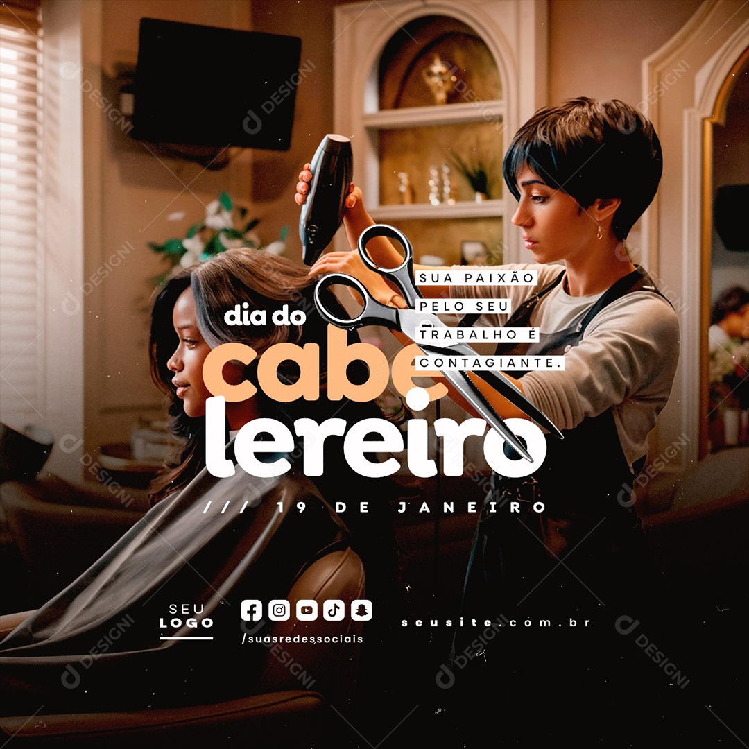 Dia do Cabelereiro 19 de Janeiro Social Media PSD Editável