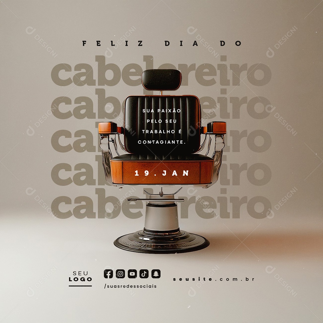 Dia do Cabelereiro 19 de Janeiro Social Media PSD Editável