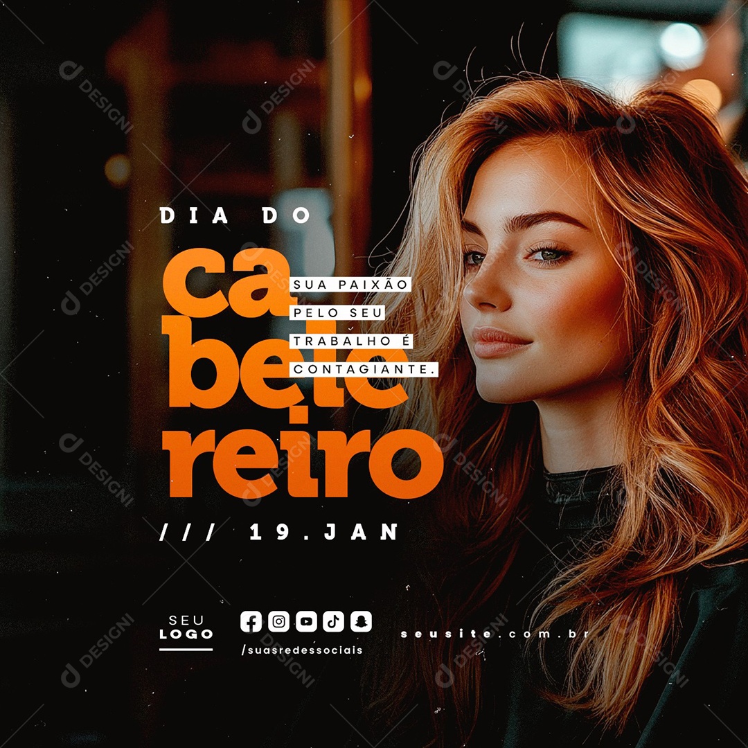 Dia do Cabelereiro 19 de Janeiro Social Media PSD Editável