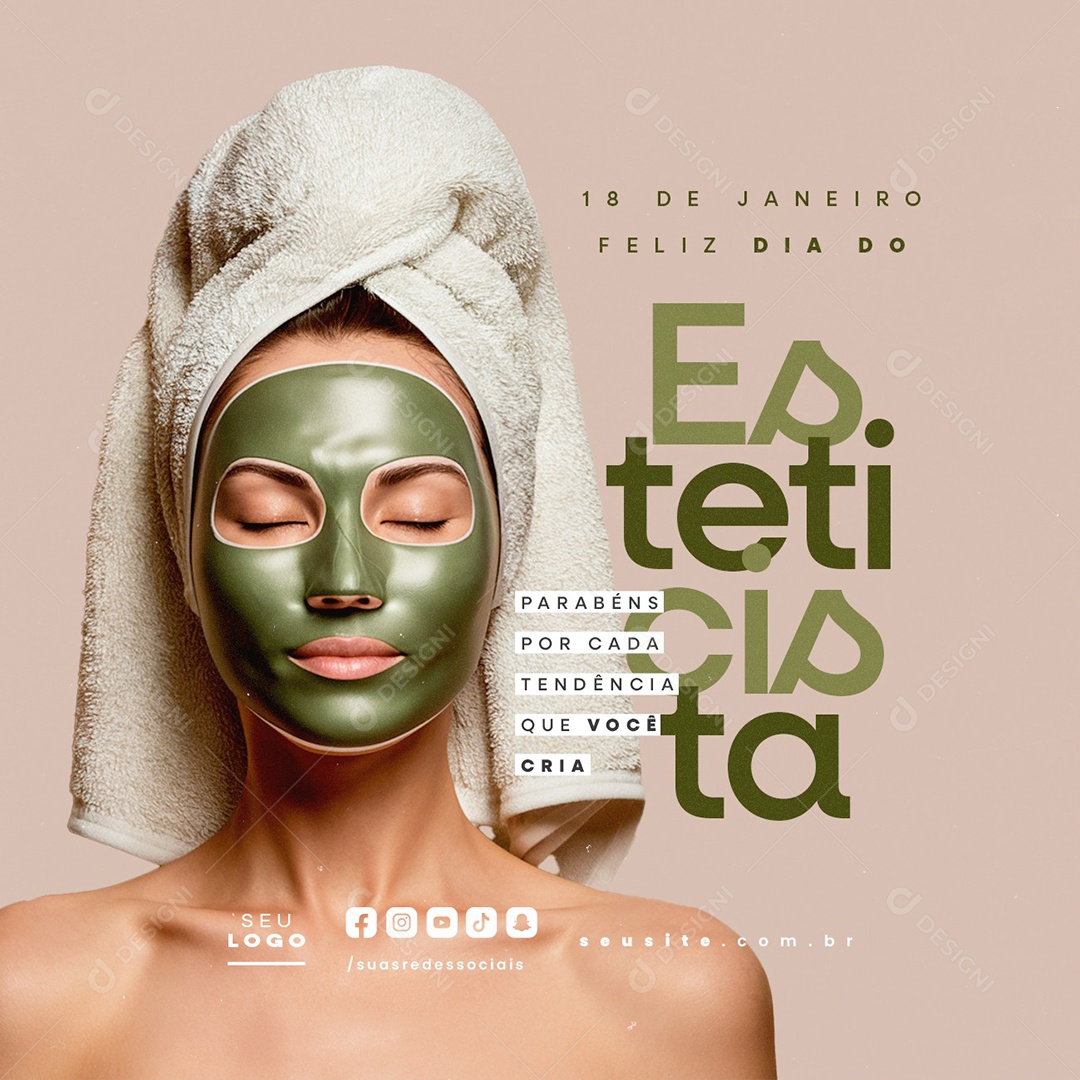 Feliz Dia do Esteticista 18 de Janeiro Social Media PSD Editável