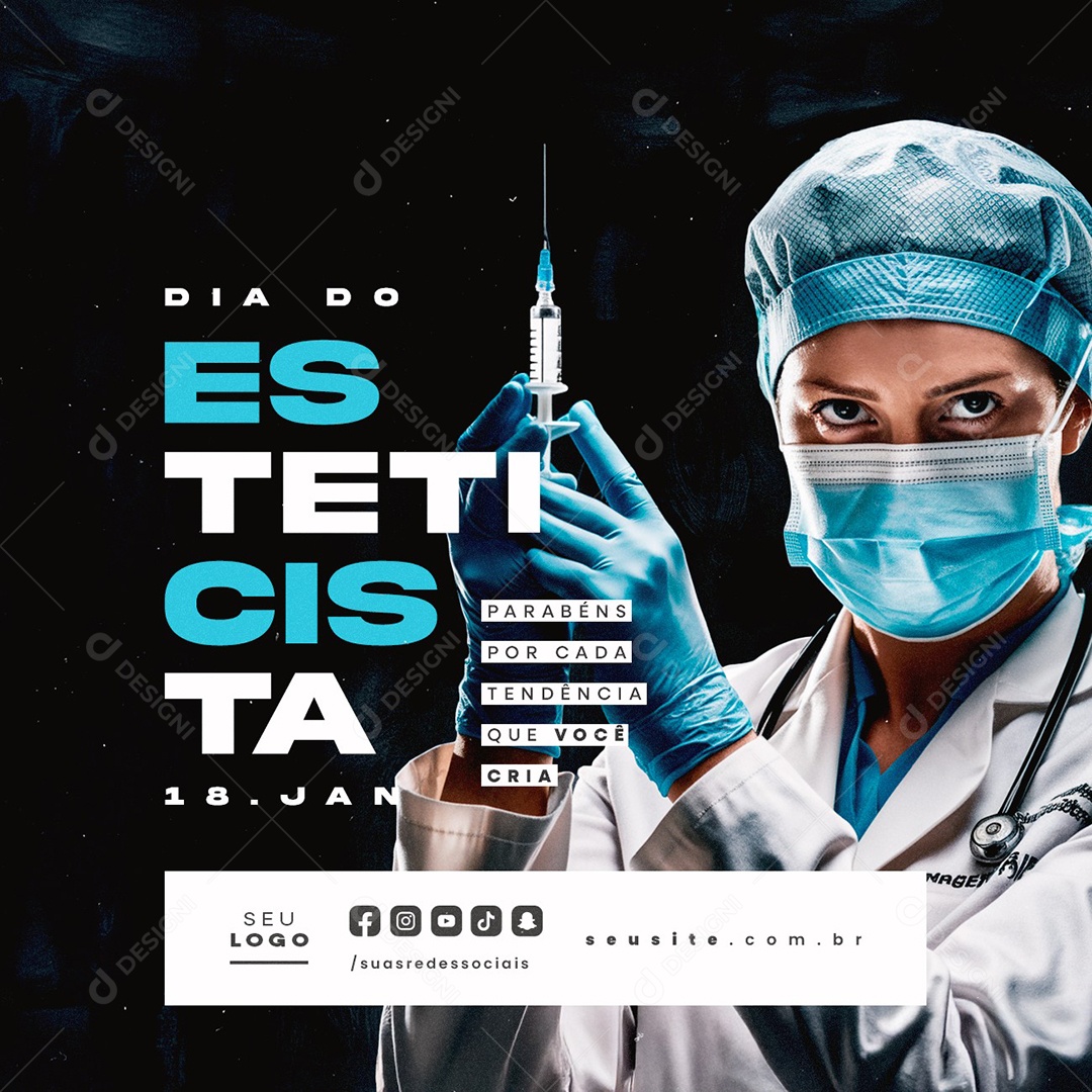 Dia do Esteticista 18 de Janeiro Parabéns Social Media PSD Editável