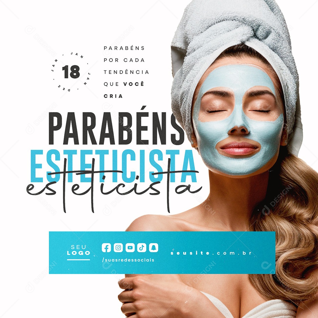 Parabéns Dia do Esteticista 18 de Janeiro Social Media PSD Editável