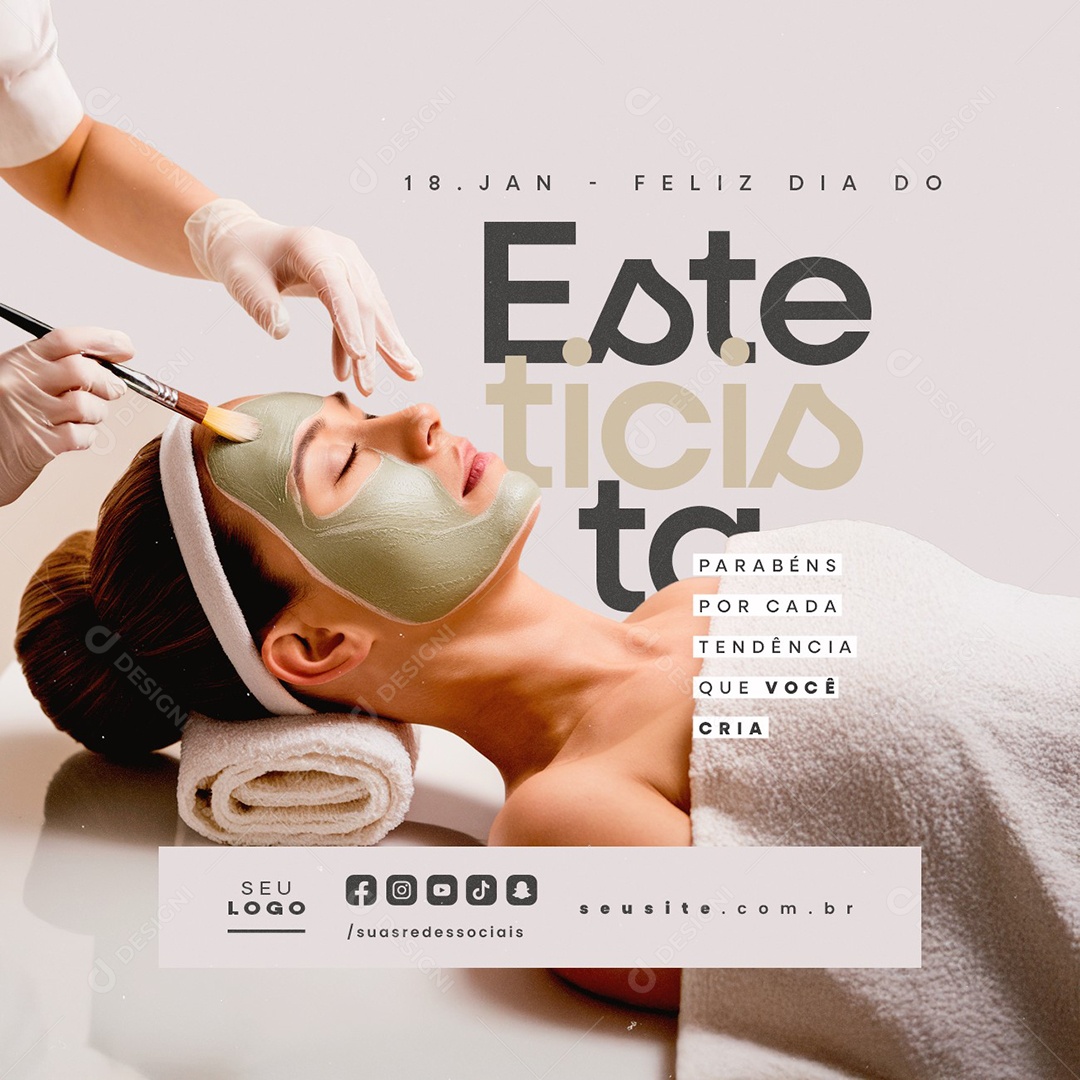 Feliz Dia do Esteticista 18 de Janeiro Social Media PSD Editável