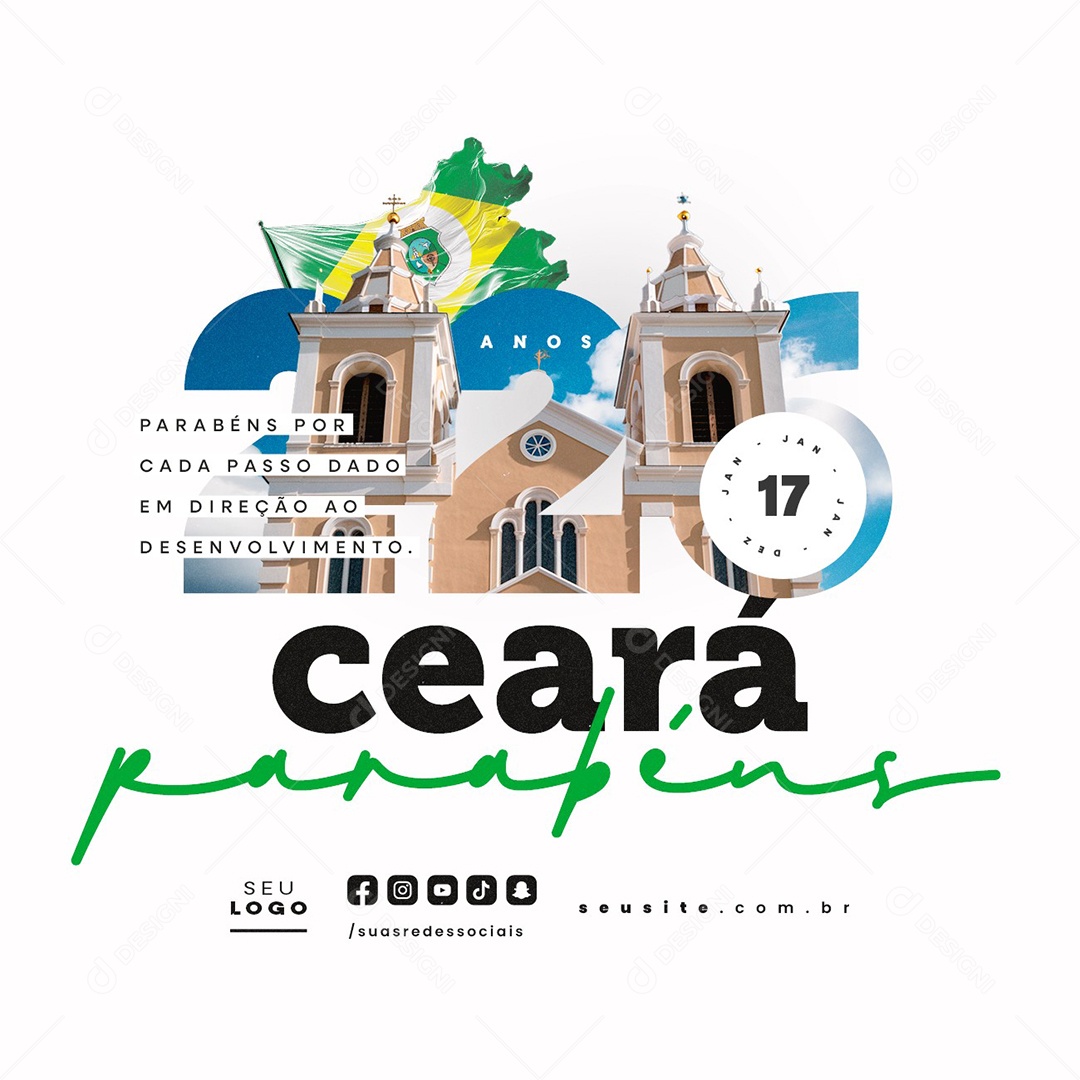 Da da Emancipação do Ceará 17 de Janeiro Parabéns Social Media PSD Editável