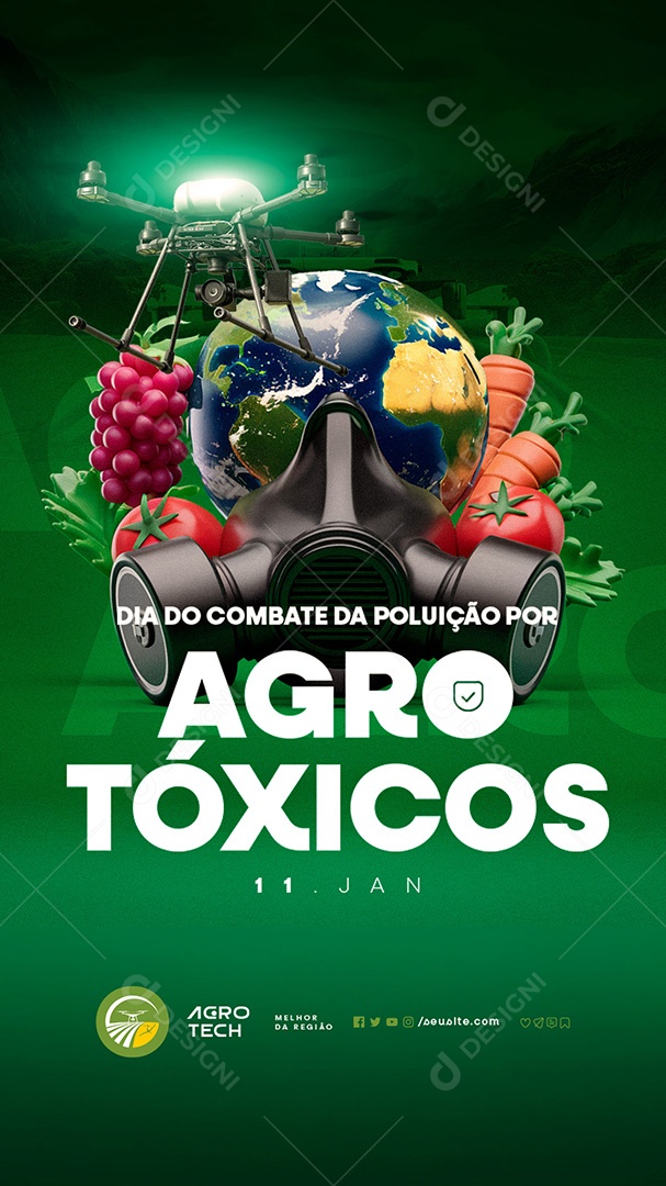 Story Dia do Combate da Poluição por Agrotóxicos 11 de Janeiro Social Media PSD Editável