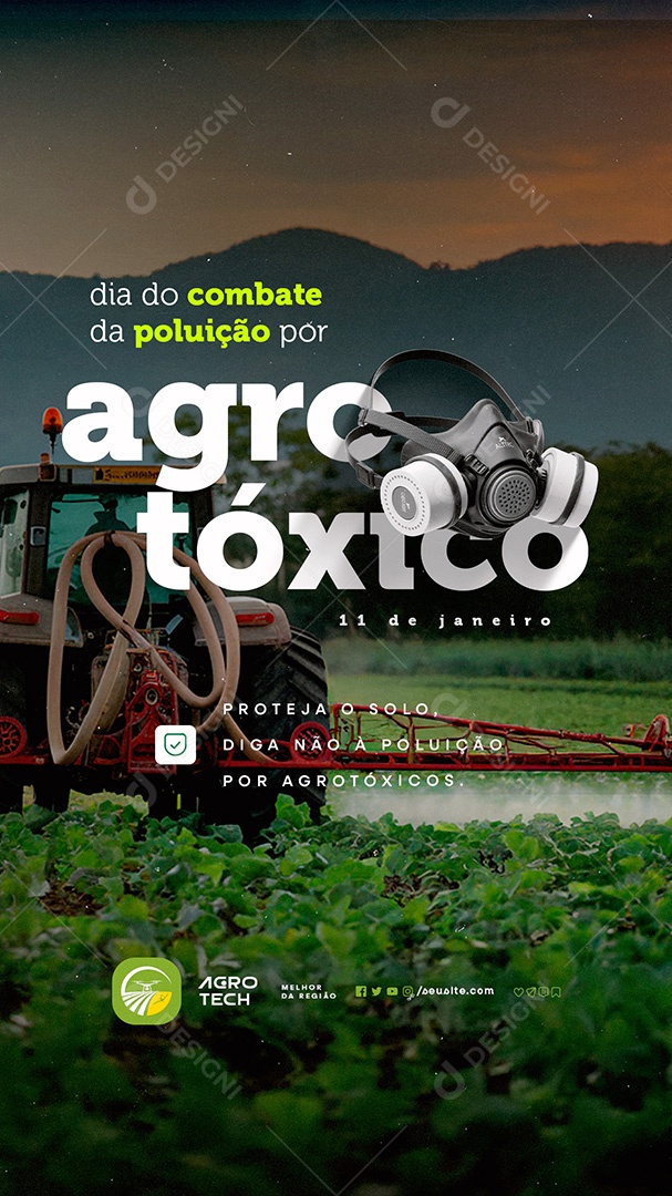 Story Dia do Combate da Poluição por Agrotóxicos 11 de Janeiro Proteja o Solo Social Media PSD Editável