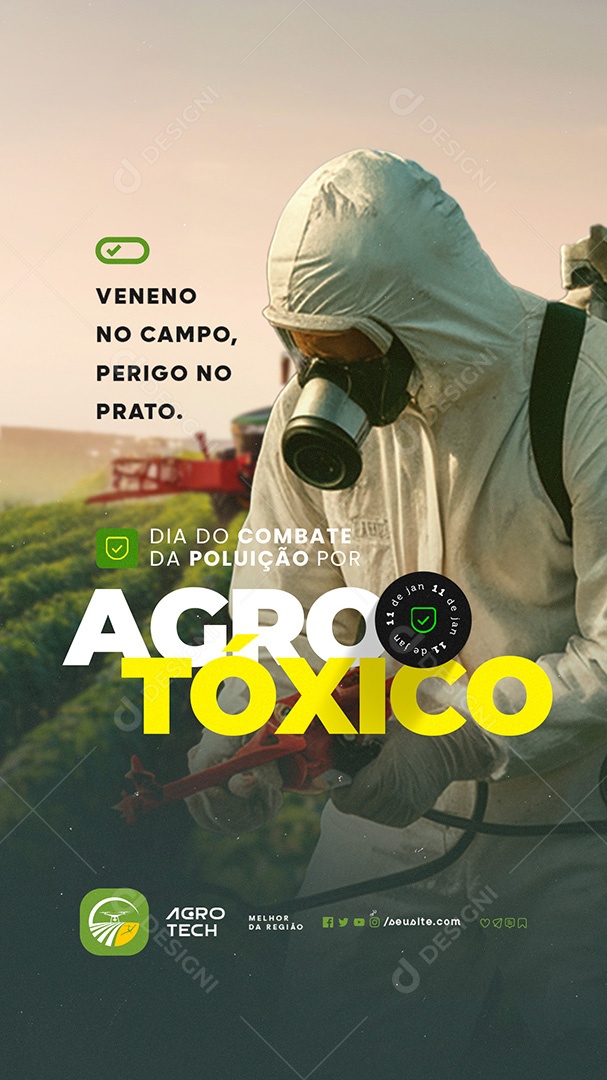 Story Dia do Combate da Poluição por Agrotóxicos 11 de Janeiro Veneno no Campo Social Media PSD Editável