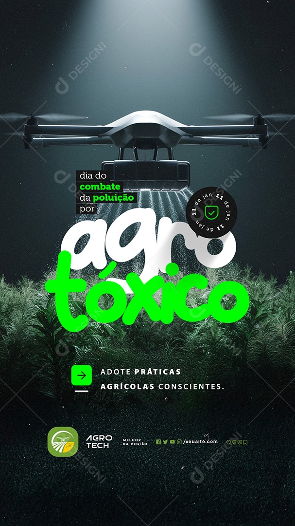Story Dia do Combate da Poluição por Agrotóxicos 11 de Janeiro Social Media PSD Editável
