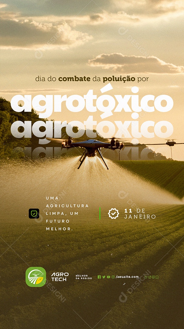 Story Dia do Combate da Poluição por Agrotóxicos 11 de Janeiro Uma Agricultura Limpa Social Media PSD Editável
