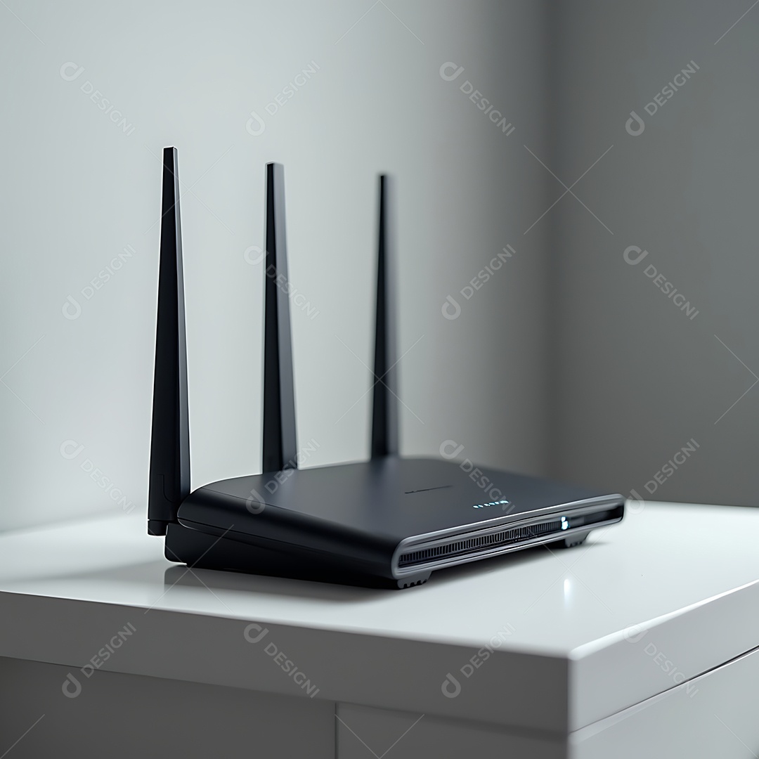 Belo roteador de wi-fi em uma buffet sobre fundo branco isolado