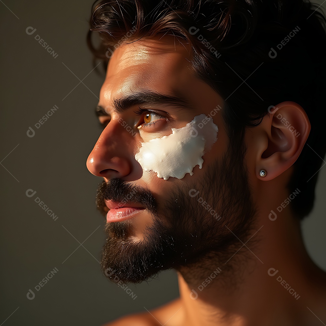 Belo homem mais maduro e sofistecado com creme sobre o rosto