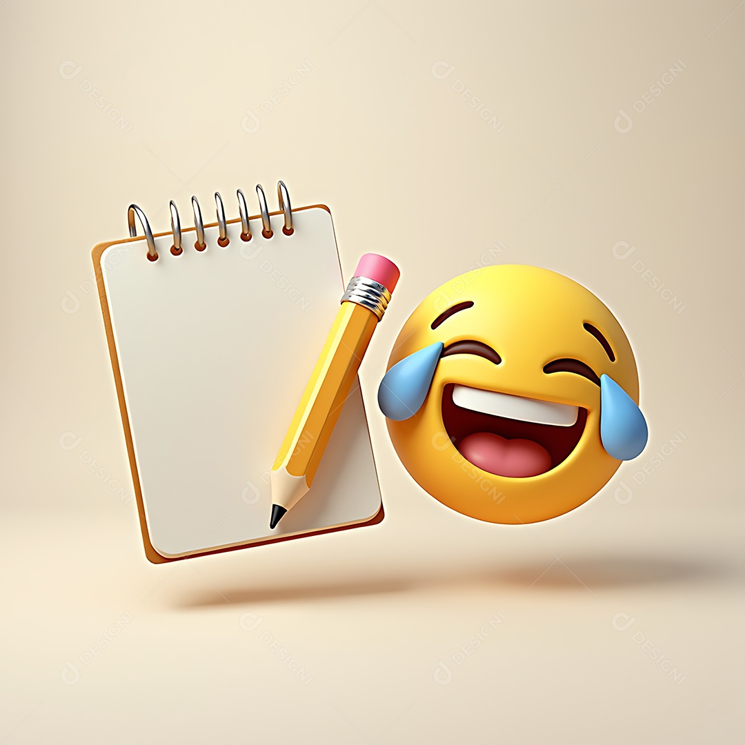 3D ilustração de dois emojis lado a lado na esquerda um emoji de bloco de notas detalhado com um lápis