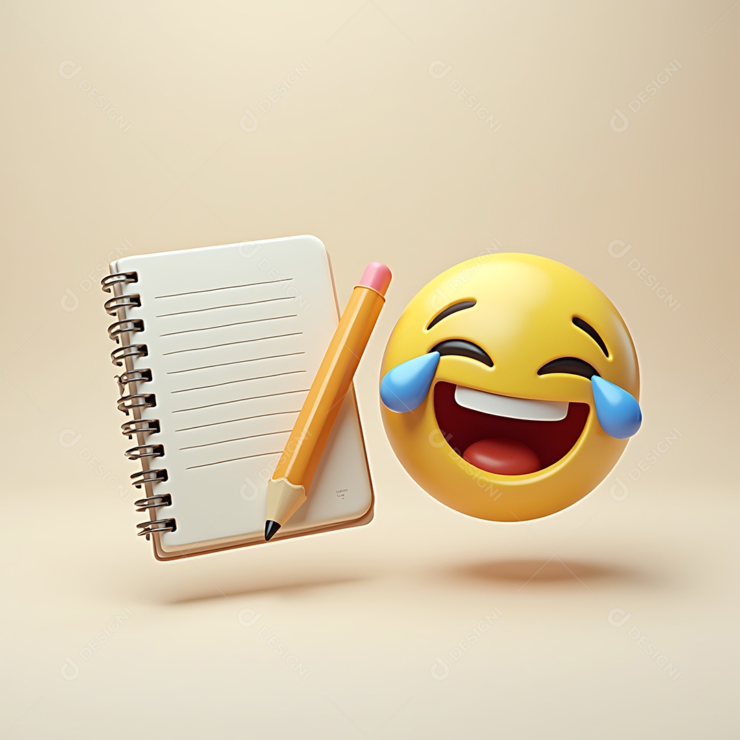 3D ilustração de dois emojis lado a lado na esquerda um emoji de bloco de notas detalhado com um lápis