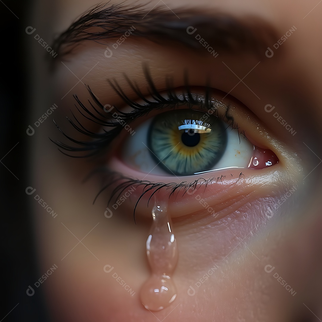 Belo olho feminino lacrimejando sobre pele clara