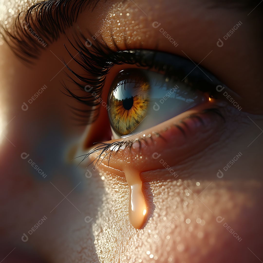 Belo olho feminino lacrimejando sobre pele clara