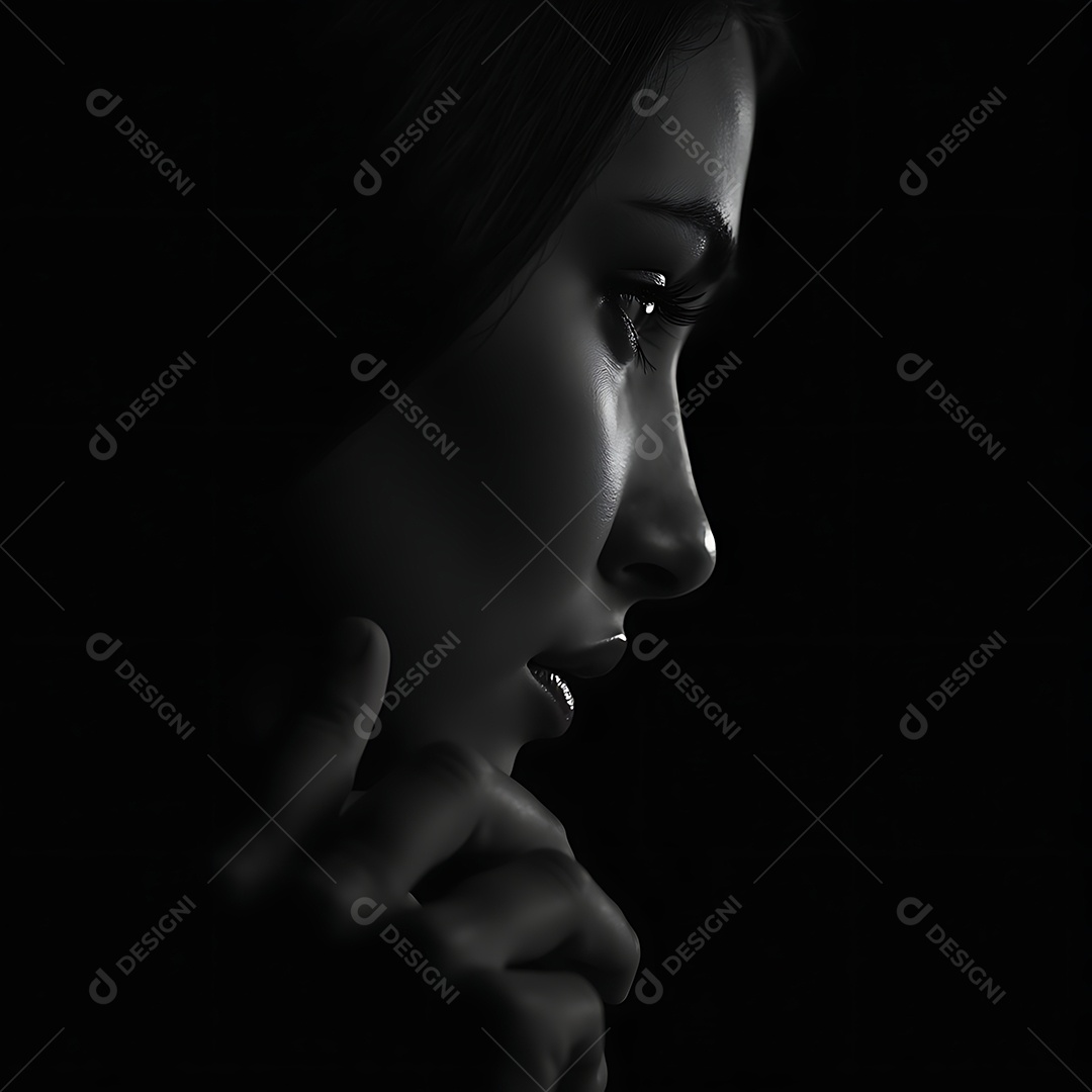 Belo retrato de mulher em preto e branco sobre fundo isolado