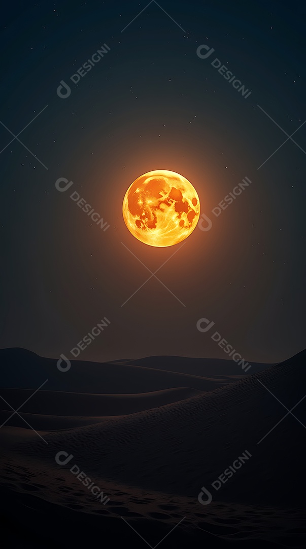 Bela noite de lua cheia brilhante sobre um deserto