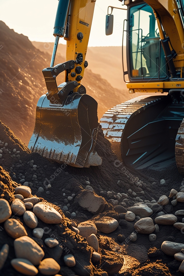 Uma retroescavadeira cavando em um solo