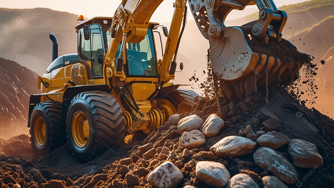 Imagem de uma máquina trabalhando em solo com pedras