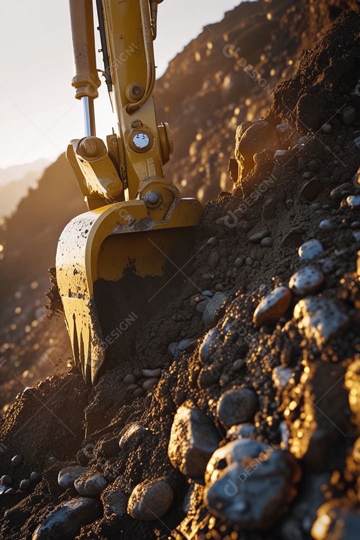 Pá de uma retroescavadeira sobre solo