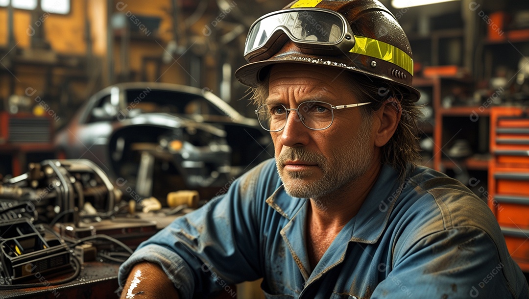 Imagem de um mêcanico estudando um carro