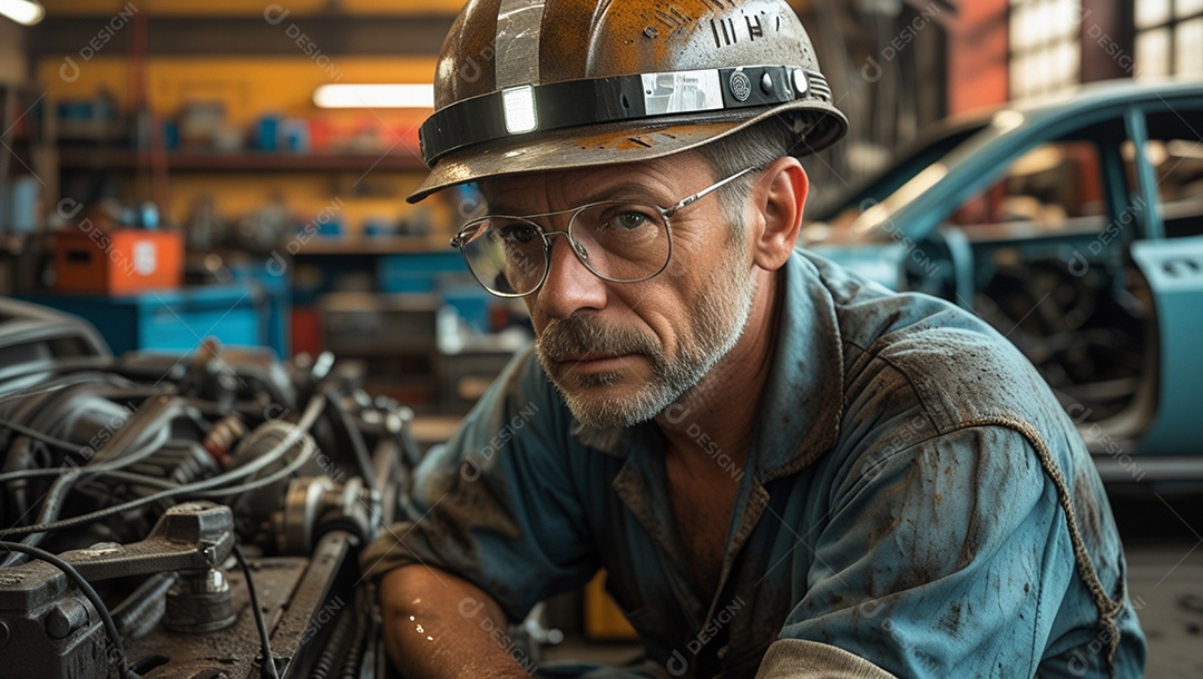 Olhar sério de um engenheiro mêcanico