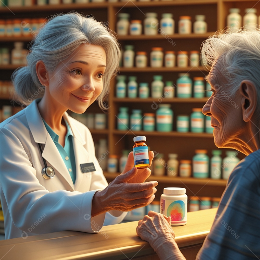 Uma senhora atendente de farmácia