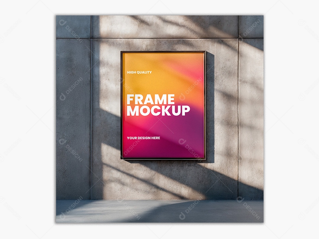 Poster Pendurado na Parede de Concreto Mockup PSD Editável