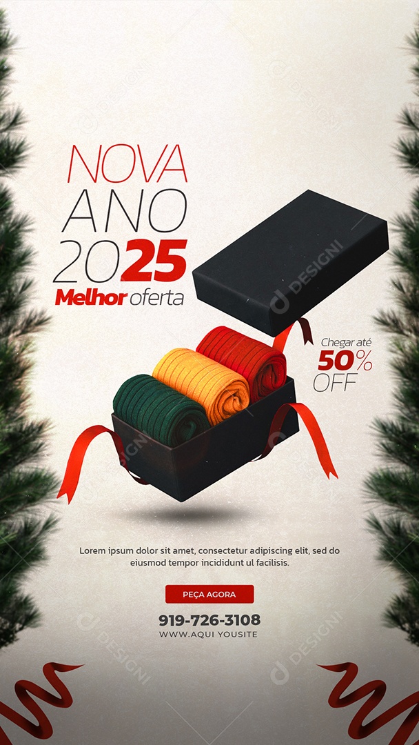 Story Feliz 2025 Ano Novo 01 de Janeiro Até 50% de Desconto Social Media PSD Editável