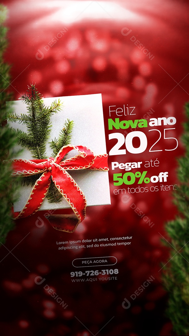 Story Feliz 2025 Ano Novo 01 de Janeiro Até 50% de Desconto Social Media PSD Editável