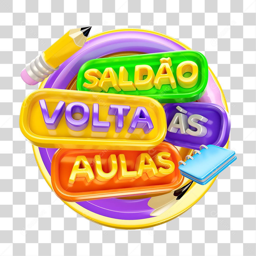 Selo 3D Saldão Volta ás Aulas PNG Transparente