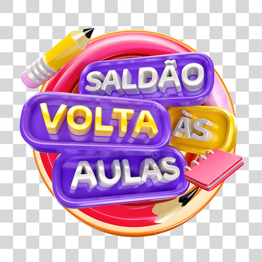 Selo 3D Saldão Volta ás Aulas PNG Transparente