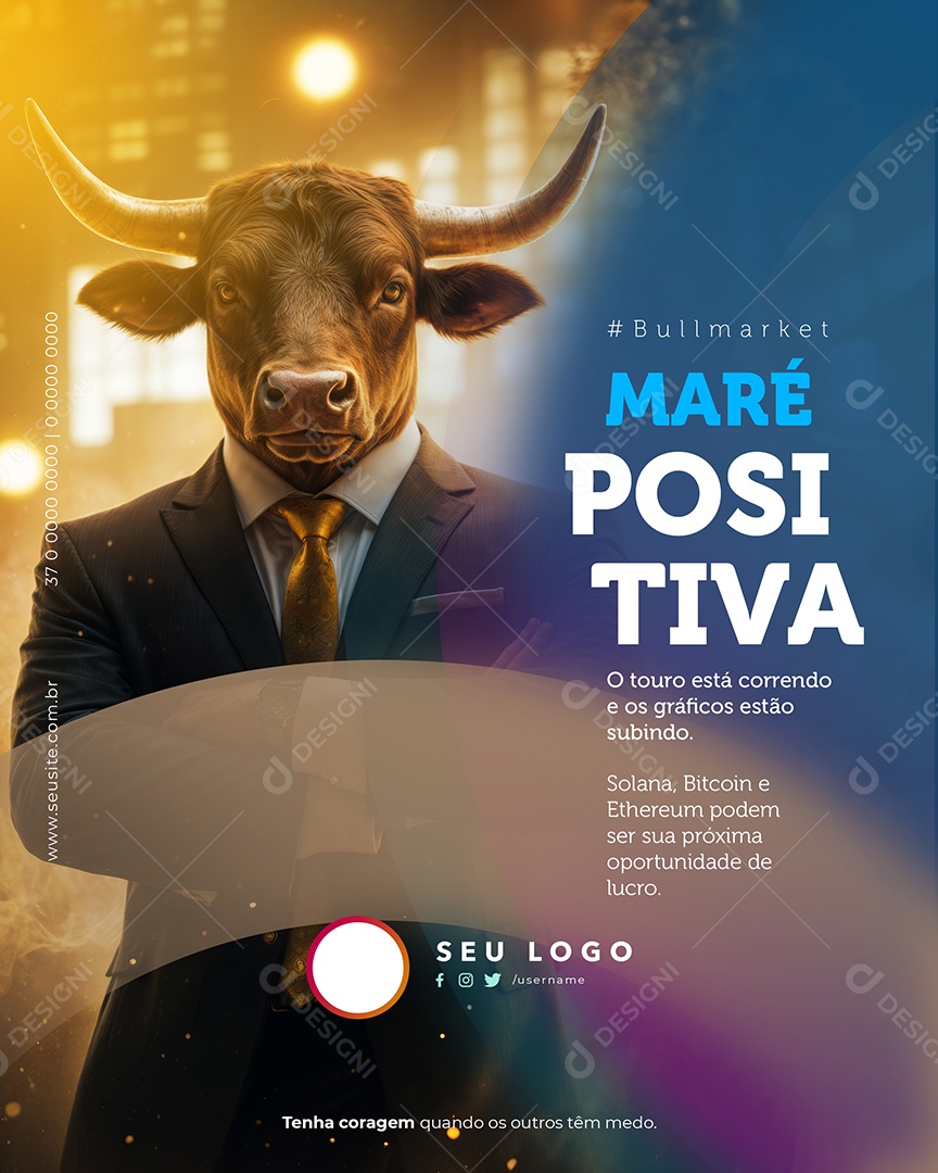 Corretora Criptomoedas Maré  Positiva Social Media PSD Editável