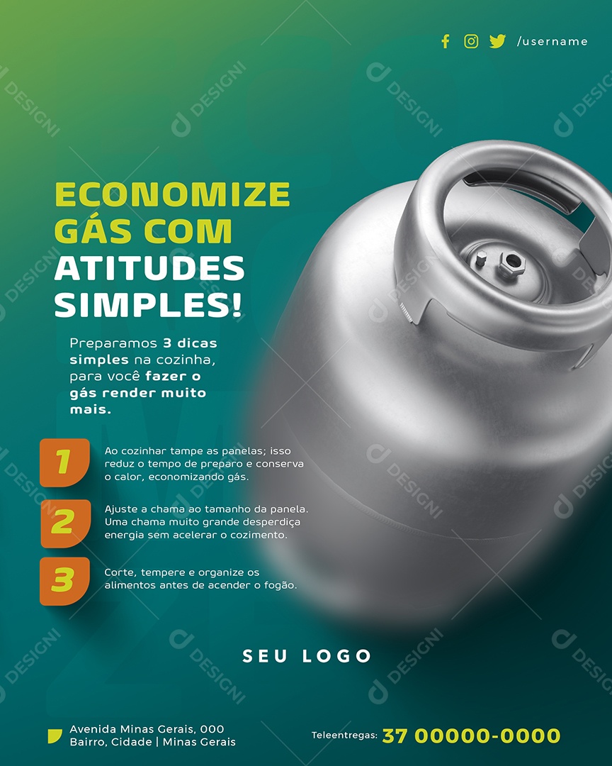 Distribuidora de Gás Botijão de Gás Econoize Gás Com Atitudes Simpes Social Media PSD Editável