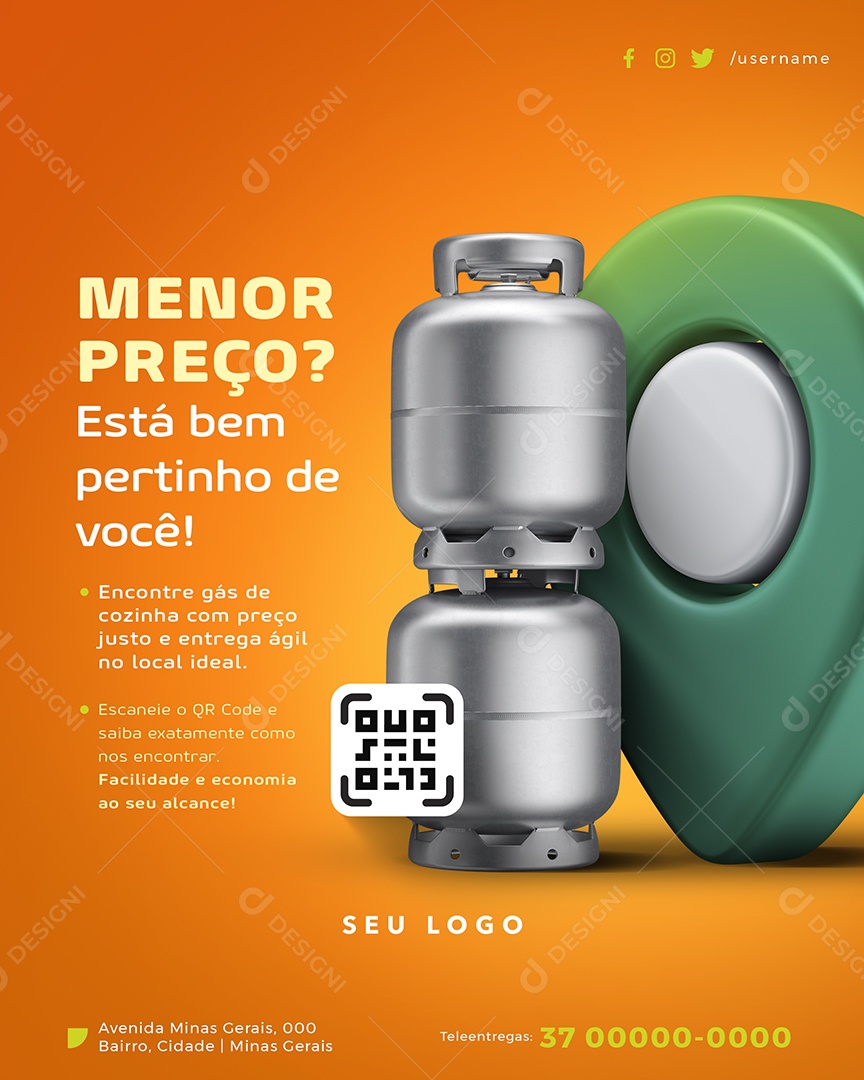 Distribuidora de Gás Botijão de Gás Menor Preço Social Media PSD Editável