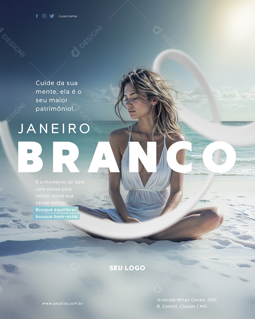 Janeiro Branco Cuide da Sua Mente Social Media PSD Editável