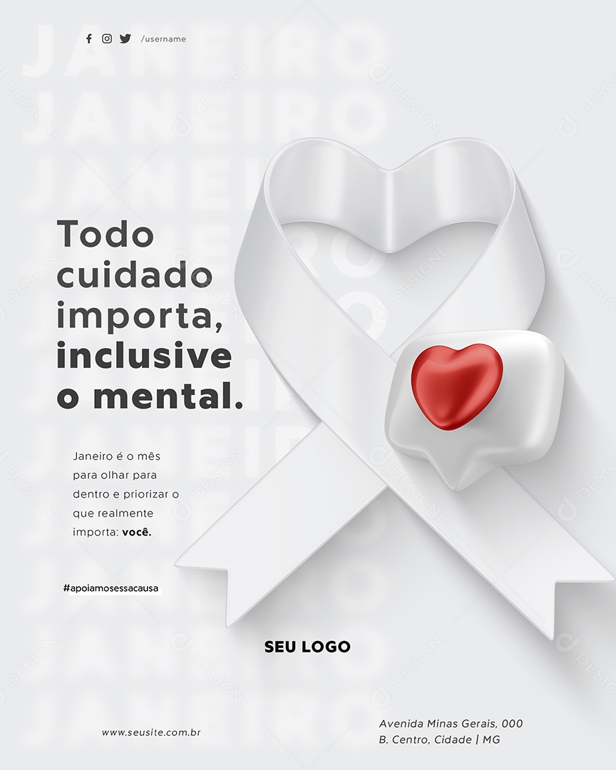 Janeiro Branco Todo Cuidado Importa Social Media PSD Editável