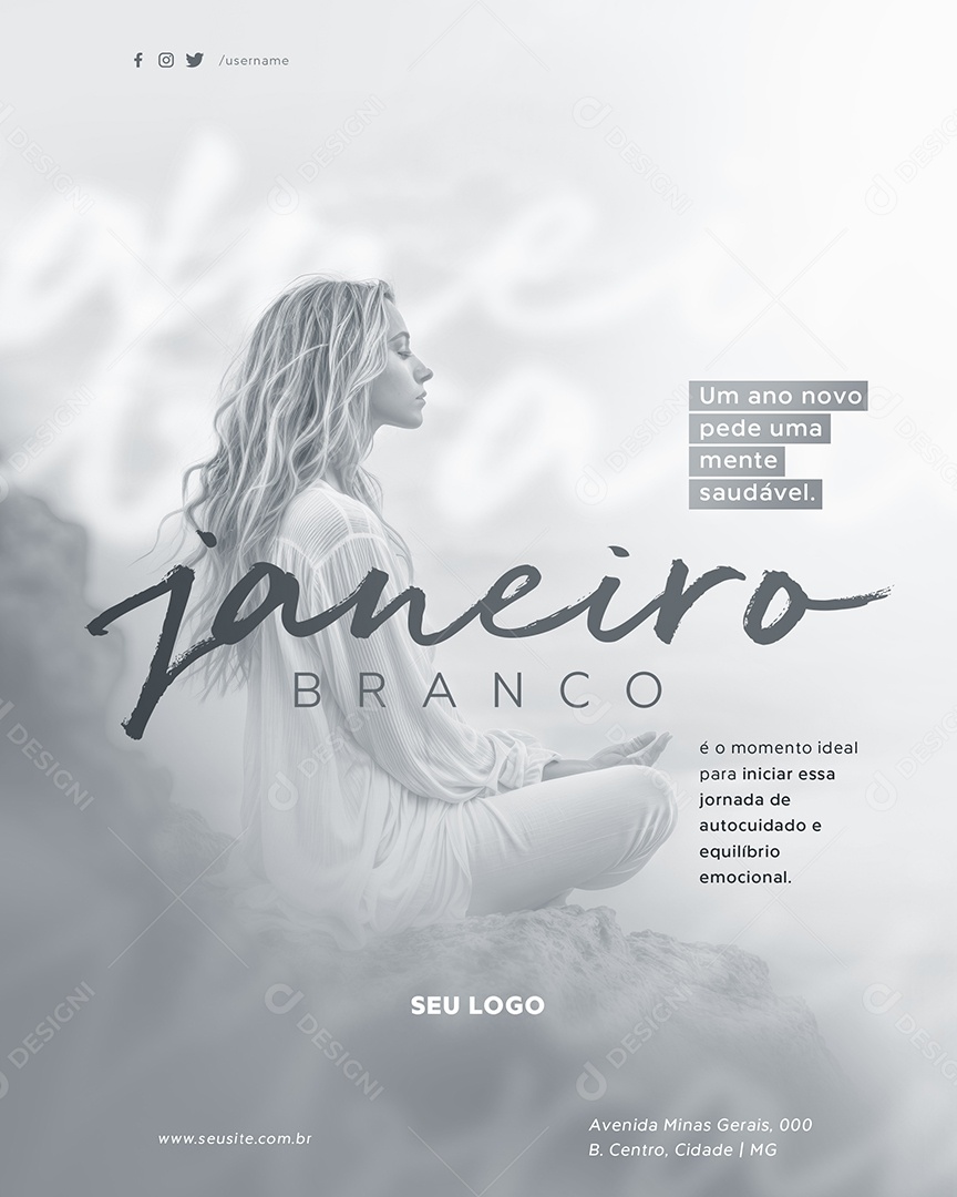 Janeiro Branco Um Ano Novo Pede uma Mente Saudável Social Media PSD Editável