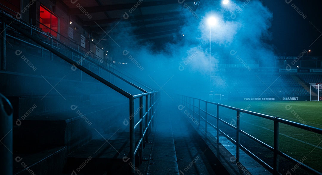 Estádio para composição de artes gráficas esportivas com muita fumaça